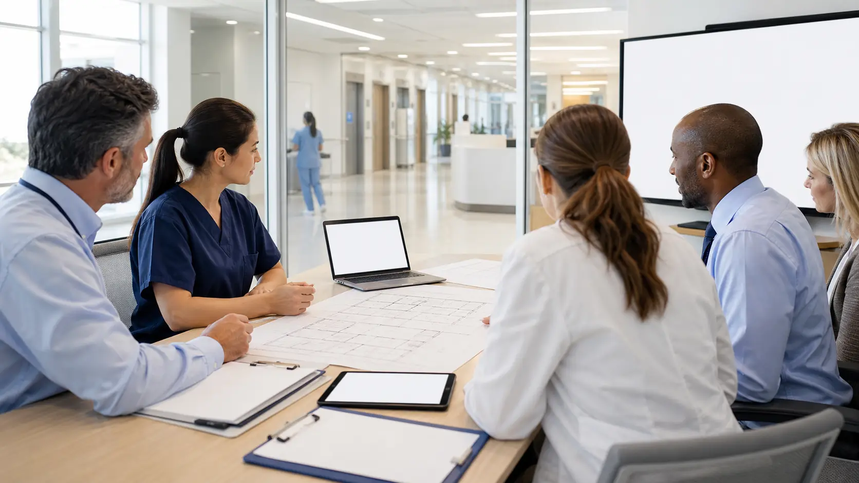 Hospital facilities, safety, and clinical leaders coordinating Life Safety and Environment of Care work
