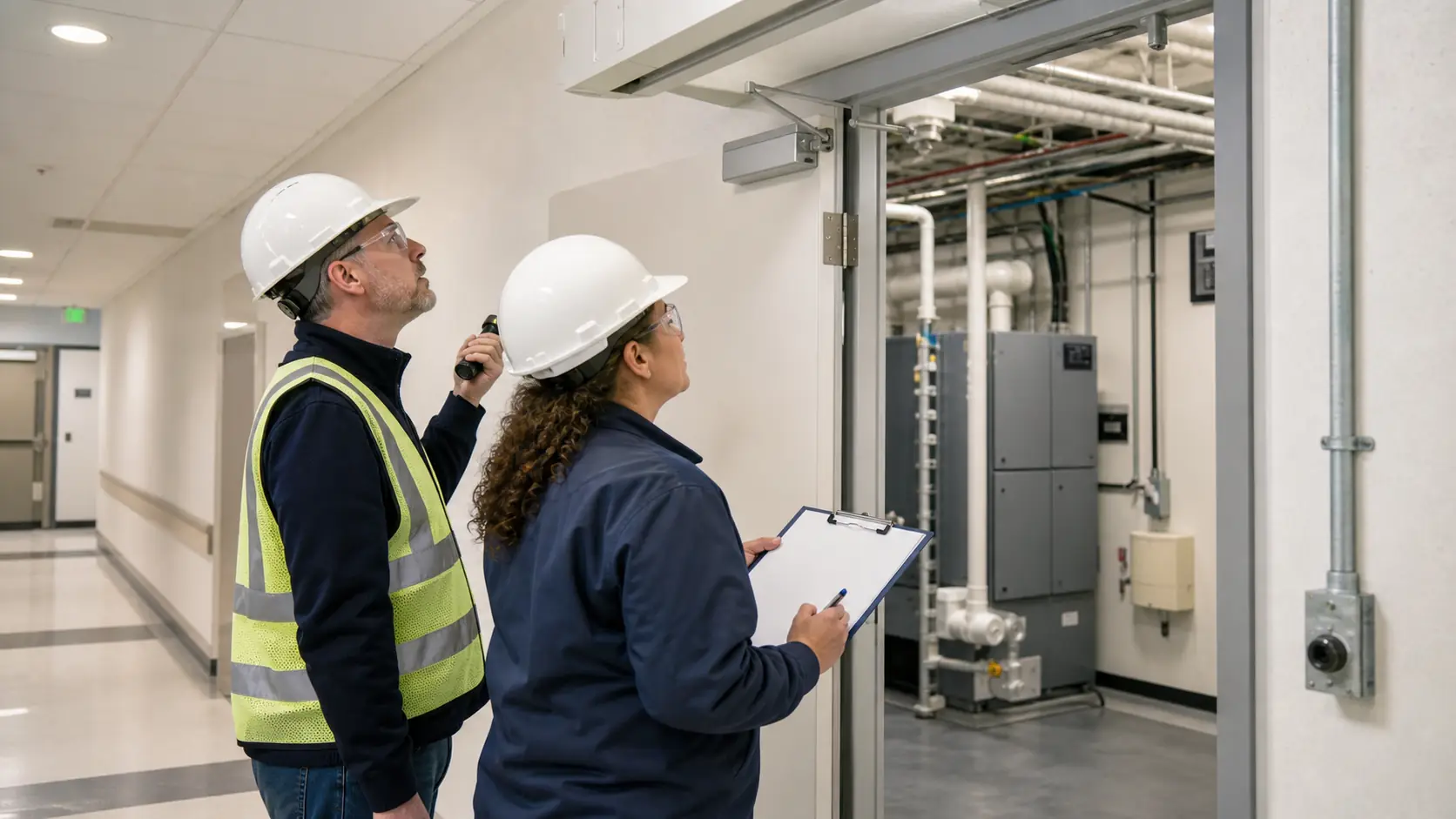 Healthcare facilities professionals conducting a physical plant risk assessment